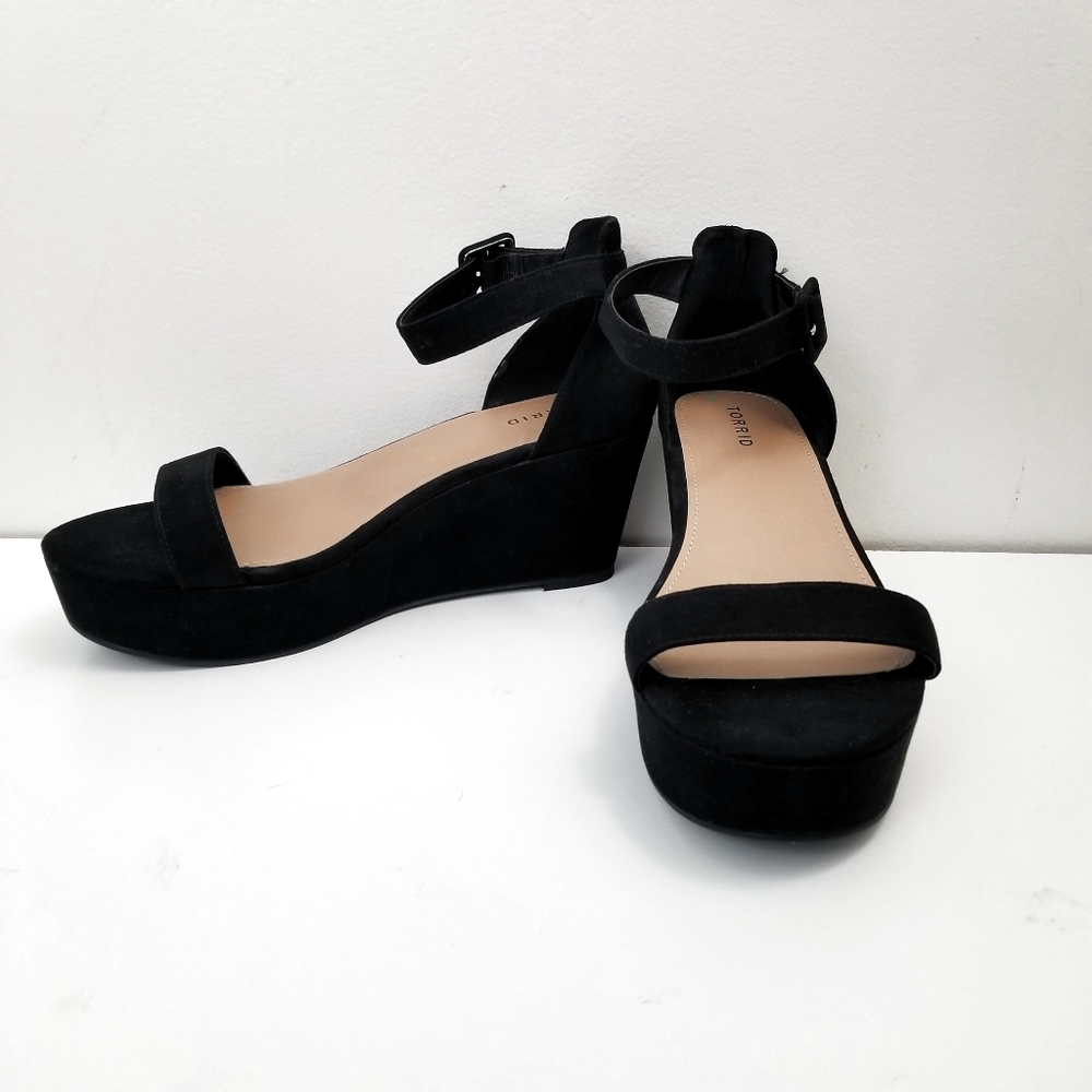 Torrid Black Faux Suede Ankle Strap Platform Wedge 12W
